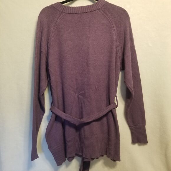 Eloquii 14-16 Sweater Belted Crewneck Long Line Purple Classic Soft Preppy Basic - Picture 8 of 9
